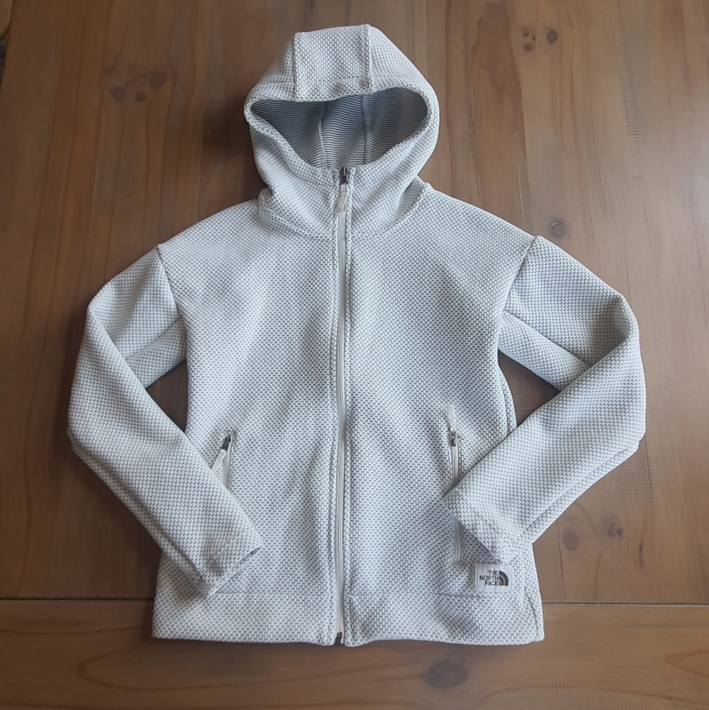 The North Face Womens XS Cream Black Zip Up Hoodie Knit Unlined